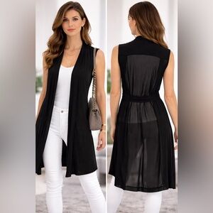 DKNY Black Asymmetrical Sleeveless Duster